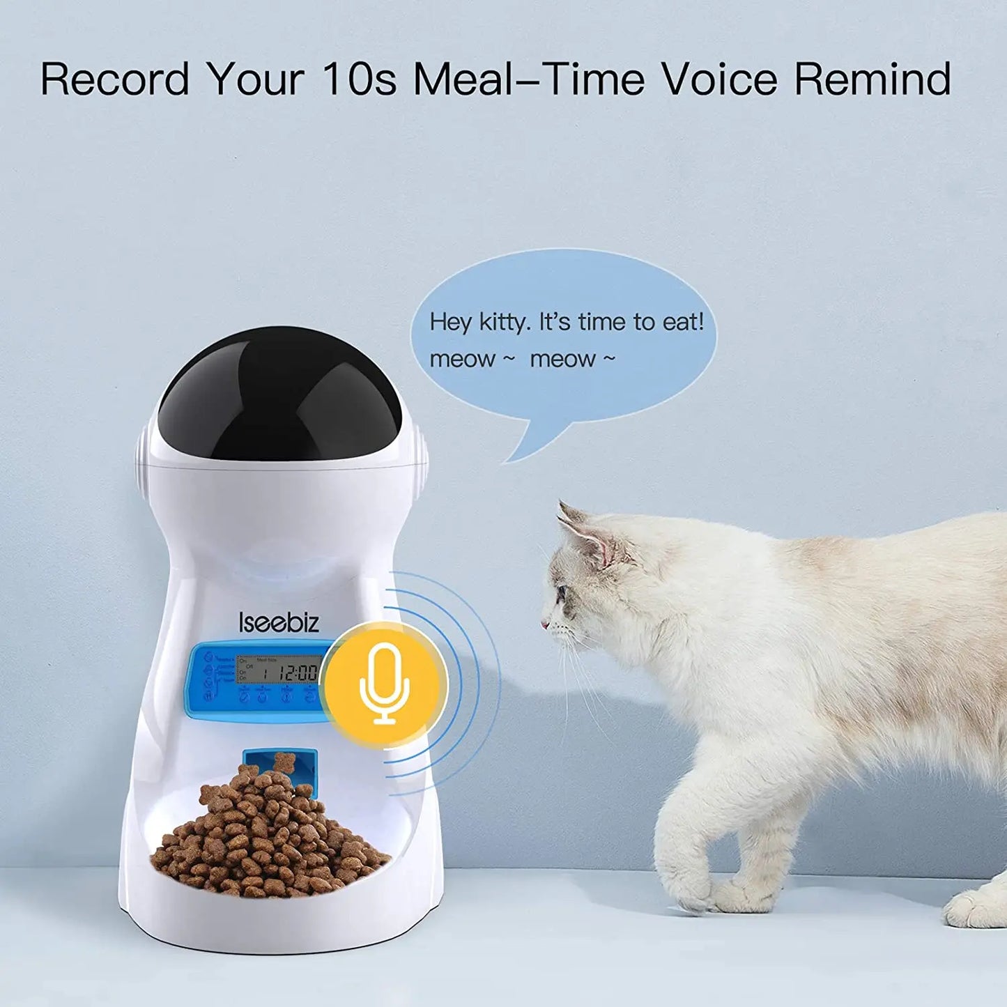 Iseebiz 3L Automatic Pet Feeder – Smart Food Dispenser for Cats & Dogs, Timer Bowl, Auto Feeding with Voice Record