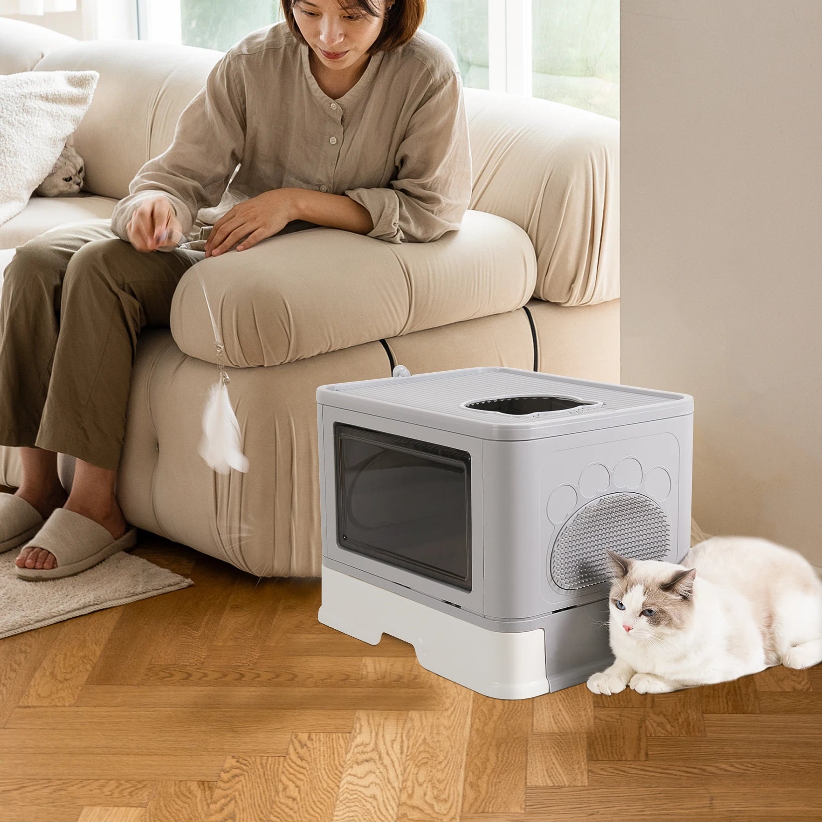 Fully Enclosed & Foldable Cat Litter Box – Top Entry, Storage & Deodorization, Easy to Clean Covered Design