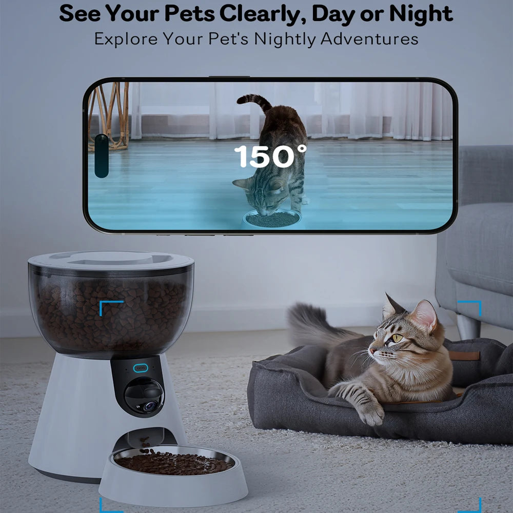 2L-4L 5G Net Automatic Cat Feeder – Smart Pet Feeder for Cats & Dogs, Food Dispenser with Camera Recorder, Timing Video Feeding Bowl