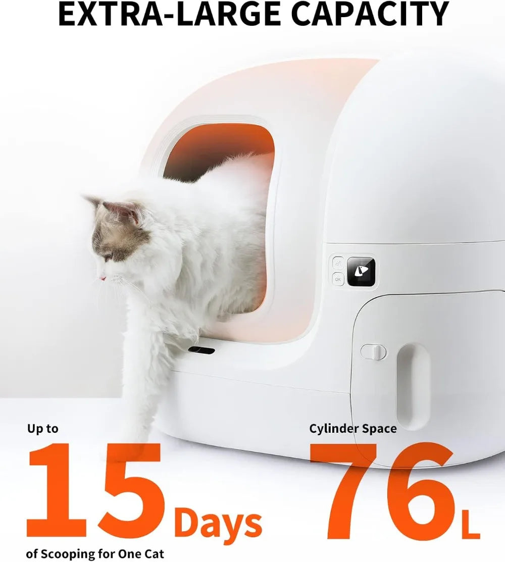 Self-Cleaning Cat Litter Box with N50 Odor Eliminator – Automatic, App-Controlled with Waste Bags and xSecure Technology