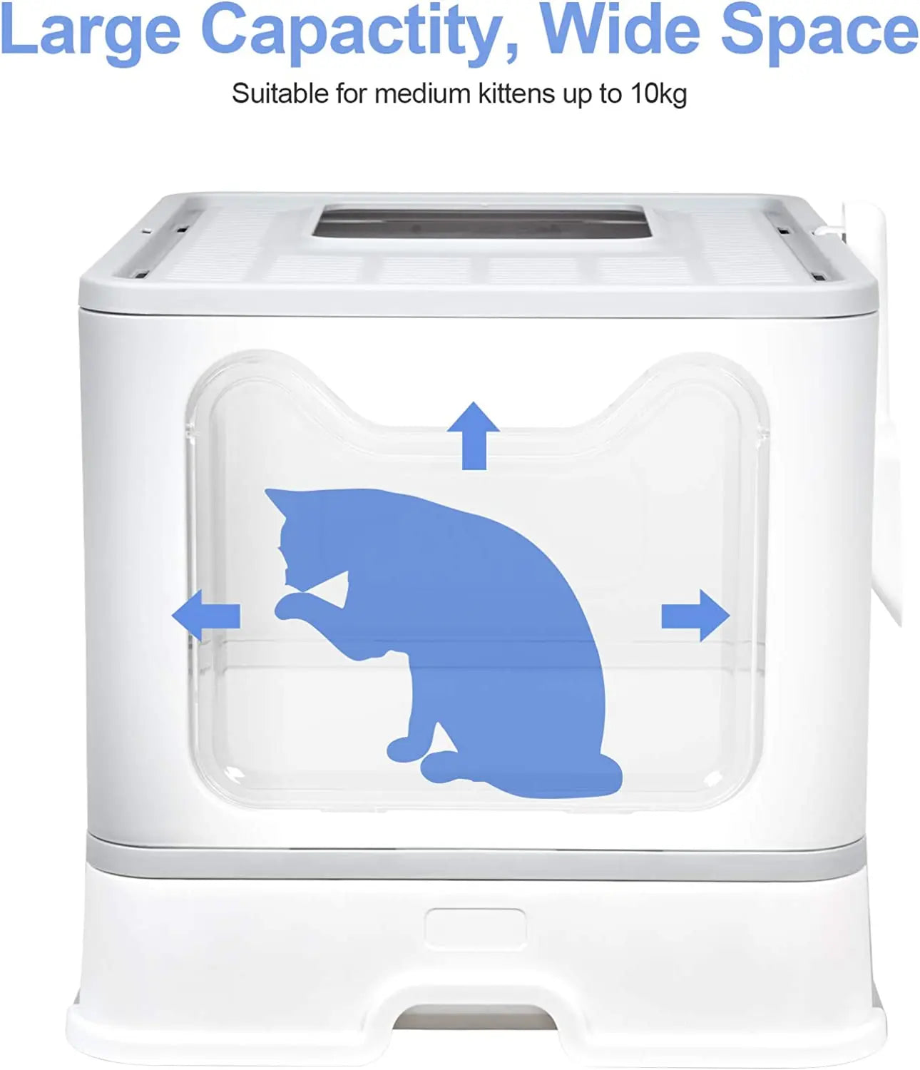 Extra Large Front Entry Cat Litter Box – Top Exit, Foldable, with Scoop, Drawer & Hooded Design