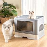 Foldable Cat Litter Box – Front Entry, Top Exit, Enclosed with Massager Scoop & Easy-Clean Design