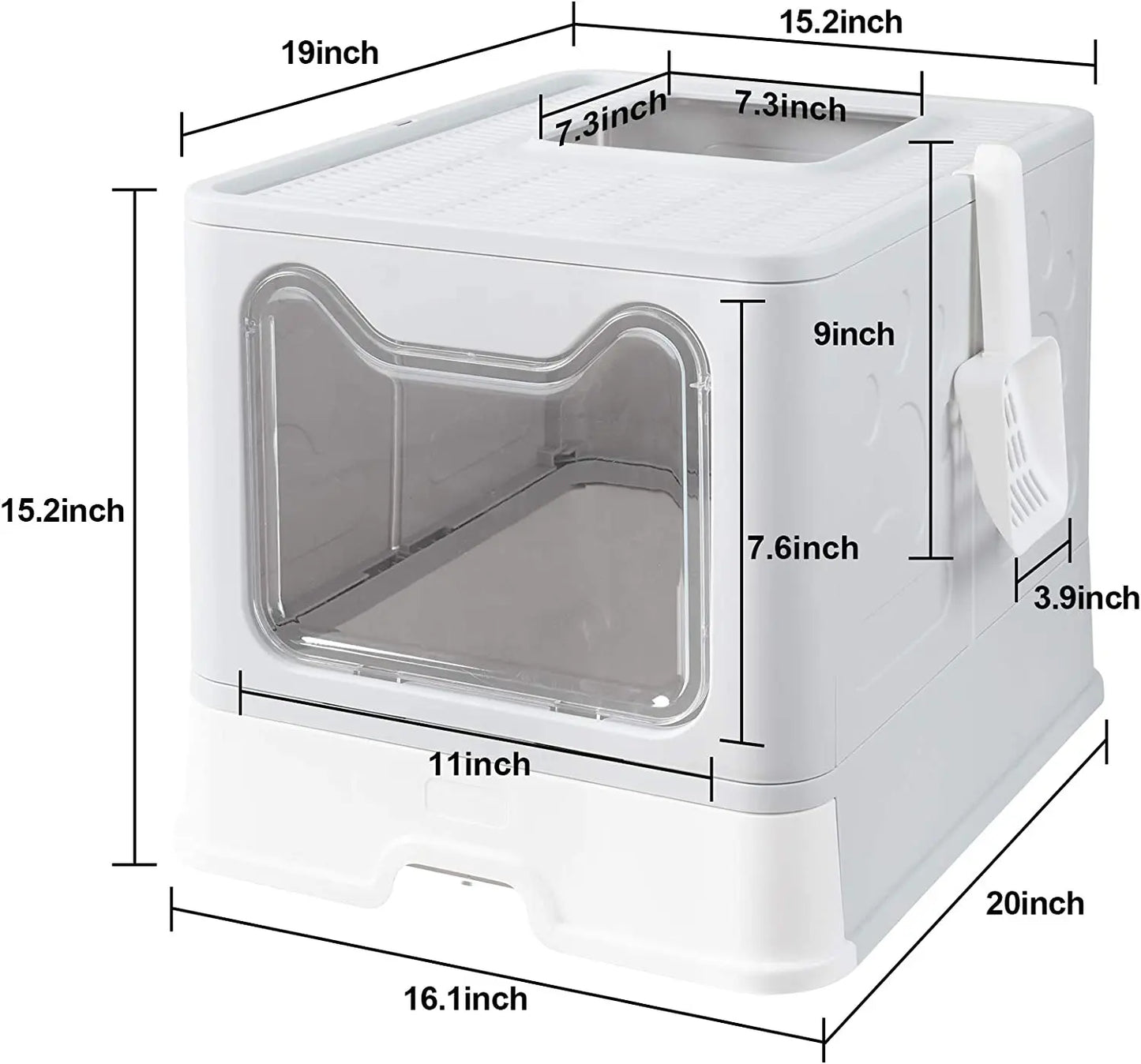 Extra Large Front Entry Cat Litter Box – Top Exit, Foldable, with Scoop, Drawer & Hooded Design