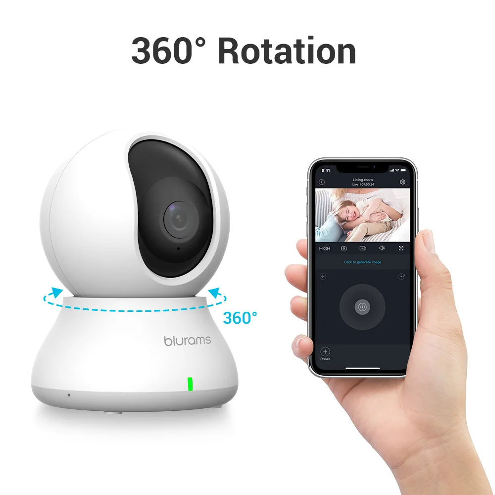 Blurams 2.4 & 5G WiFi Indoor Camera – 2K, 360° PTZ, Pet Dog IP CCTV Camera with Phone App, 2-Way Talk & Night Vision for Home Security