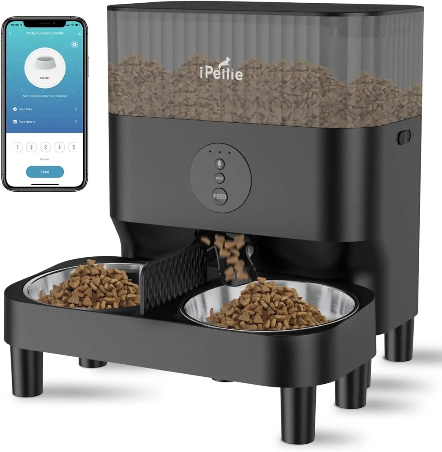 Smart WiFi Pet Feeder – 5L, Dual Pet, Adjustable Height