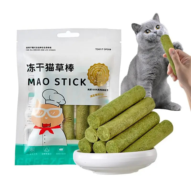 Cat Grass Sticks Grass Chewing Stick Freeze Dried Snacks Mouth Health Teething Digestive Aid Natural Teeth Cleaner Fattening Pet