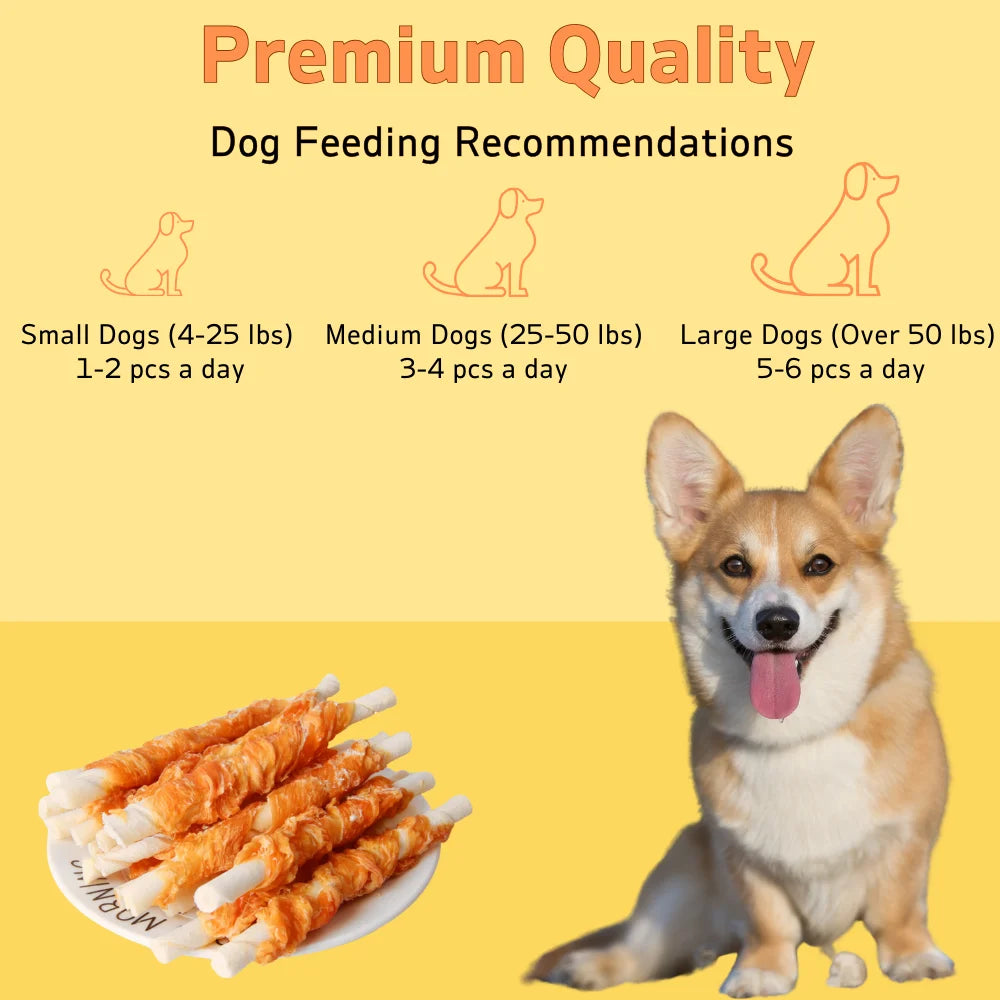 100g/400g(3.53oz/14.11oz) Chicken Wrapped Rawhide Sticks, Dog Treats For Small, Medium, & Large Dog, Made With Real Chicken,